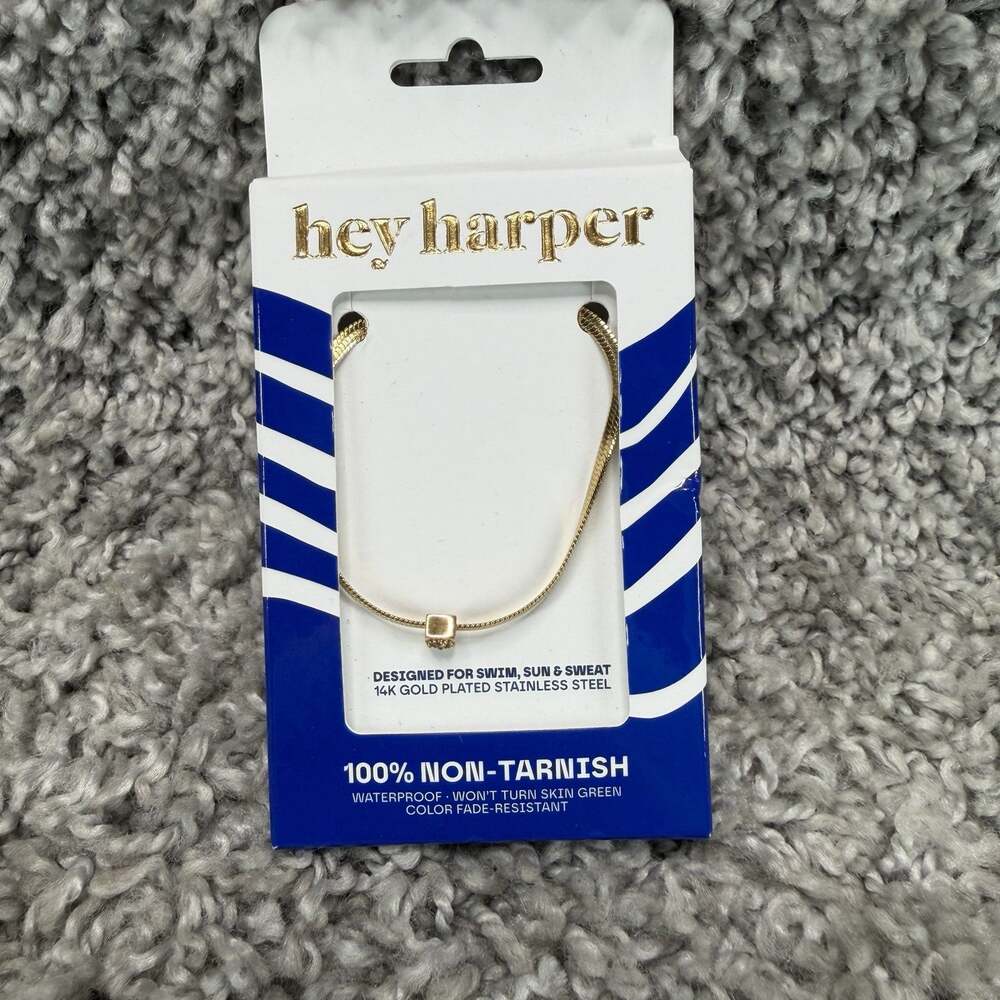 Hey Harper Gold Snake Chain Necklace 14K Gold Plated Waterproof CZ Pendant NIB
